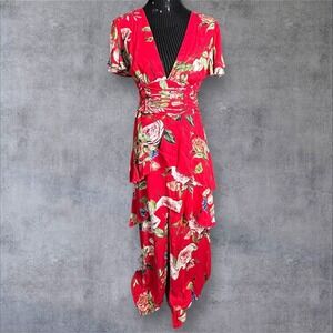 AFRM Micah Corset Tiered Maxi Floral Dress Slit Flutter‎ Sleeves Size Small Read